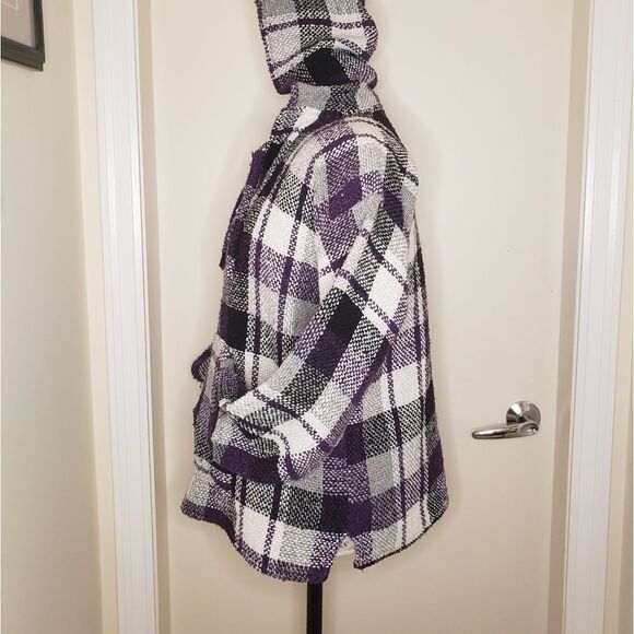 90s Plaid Knit Hoodie Baja - Picture 2 of 6